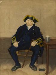 Retrato de Pensionista de Greenwich, sentado con pipa de arcilla y jarra de cerveza (aguatinta)