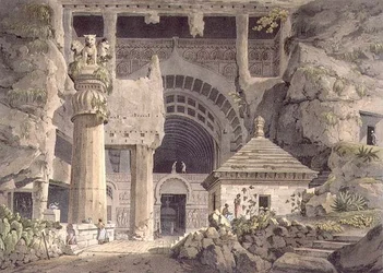 Excavaciones antiguas en Carli, lámina XIV, grabado por Daniel Havell (1785-1826) 1809