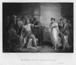 Sansón y Dalila, Jueces XVI, 21 (grabado)