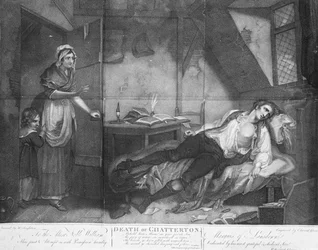 La muerte de Chatterton, grabado por Edward Orme