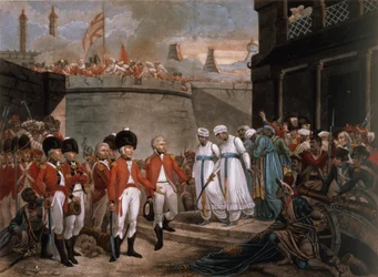 La entrega de dos hijos de Tippoo Sahib (1749-1799) como rehenes en reparación por la guerra contra Gran Bretaña