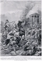 El ataque de Boadicea a Camulodunum en el 60 d.C., de 