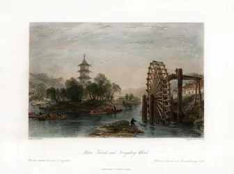 Islas Melón y rueda de riego, China, c. 1840