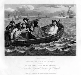 El aprendiz ocioso despedido y enviado al mar, placa V de Industria y Ociosidad, 1833