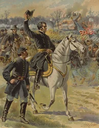 El general Hooker en la batalla de Chancellorsville, Virginia, Guerra Civil Americana, 3 de mayo de 1863 (cromolitografía)