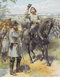 El General Pickett recibiendo la orden de cargar del General Longstreet, Batalla de Gettysburg, 3 de julio de 1863