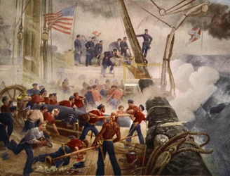 Farragut en el Hartford en la Bahía de Mobile, 5 de agosto de 1864