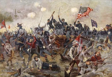 La batalla de Spotsylvania, 8-21 de mayo de 1864 (litografía en color)