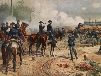 El sitio de Atlanta, del 28 de julio al 2 de septiembre de 1864 (litografía en color)