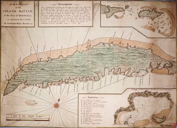 Dibujo de la Isla Rattan en la bahía de Honduras en la latitud 16 grados 22