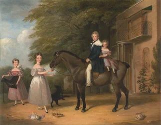 Niños con caballo y perro