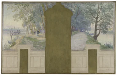 Boceto para el salón de bodas del ayuntamiento de Asnières: Paisajes. El Sena con los puentes de Saint-Ouen y Courbevoie, hacia 1900 (óleo sobre lienzo)
