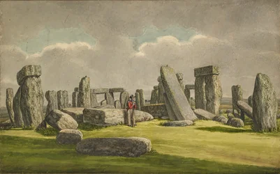 Stonehenge desde el S.O., mostrando ruinas con soldado, 1824-1839