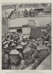Las maniobras navales, el Capitán Barrow, del HMS Prince George, y su tripulación