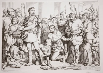 Cómo Hereward jugó al alfarero y engañó al rey, ilustración de Hereward el Grande por Charles Kingsley, pub. 1870