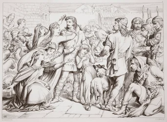 Cómo Hereward mató al oso, ilustración de Hereward the Great por Charles Kingsley