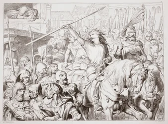 Cómo Hereward se convirtió en Berserker, ilustración de Hereward the Great de Charles Kingsley, pub. 1870, grabado por C.G. Lewis