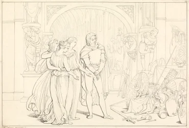 Ilustración de El progreso del peregrino, 10. (El peregrino en la armería)
