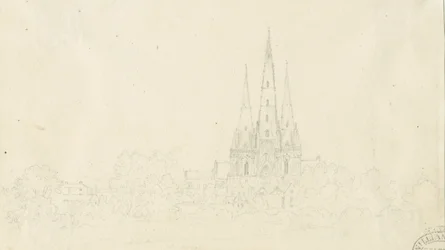 Catedral de Lichfield - Vista Este: dibujo a lápiz