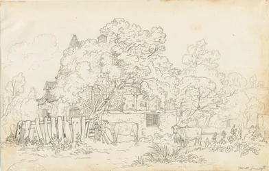 Yoxall - Casa de campo antigua: dibujo a lápiz, nd [c.1815]