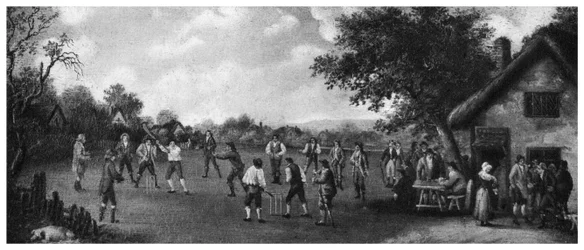 Un partido de cricket en el campo, siglo XIX, 1912