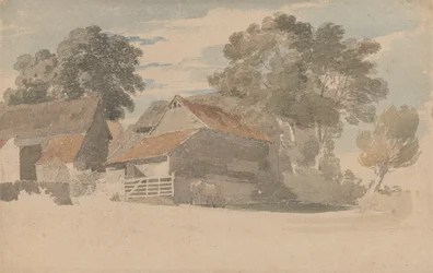 Edificios agrícolas con árboles