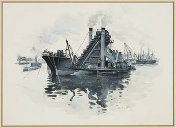 Una draga en los muelles de Salford