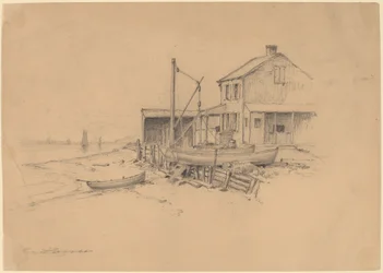Barcos de pesca y choza