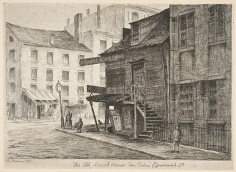 La vieja casa de la playa, esquina de las calles Cedar y Greenwich de Escenas del viejo Nueva York, 1874