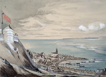 Fuerte y pueblo de Mackinaw, con el campamento indio, septiembre de 1842