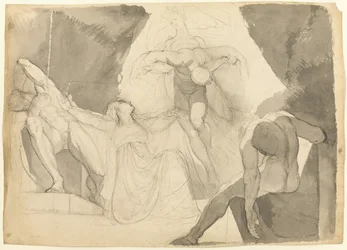Ayudado por Eeriboia, Hermes se lleva al exhausto Ares de los hijos dormidos de Aloeus (recto); Boceto de uno de los hijos dormidos de Aloeus (verso)