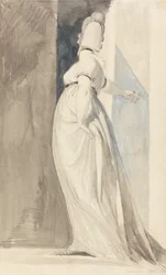 Vista posterior de una mujer de pie, llamada Sra. Fuseli