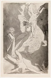 Dante se desmaya ante las almas ascendentes de Paolo y Francesca, con Virgilio a su lado