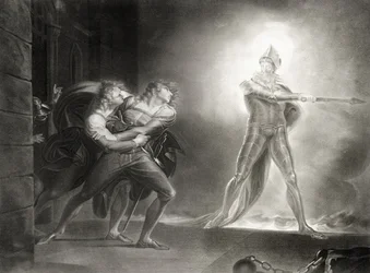 Hamlet, acto I, escena IV, de William Shakespeare (1564-1616), grabado por Robert Thew (1758-1802)