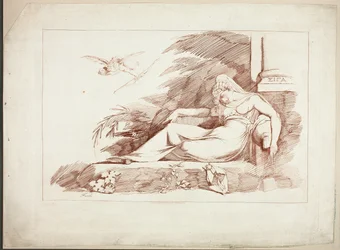 Mujer durmiendo con un cupido
