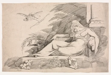 Mujer dormida con Cupido