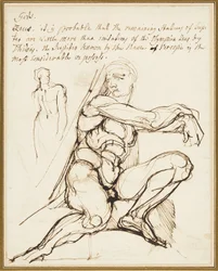 Estudio de Ignudo en la Capilla Sixtina, Roma (recto); Paráfrasis del Ignudo sentado a la derecha del Profeta Jeremías en la Capilla, Roma (verso)