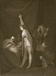 La muerte del cardenal Beaufort, grabado por W. Bromley, ilustración de 