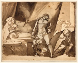 El descubrimiento (anverso), Dos esbozos de figuras masculinas de pie (reverso)