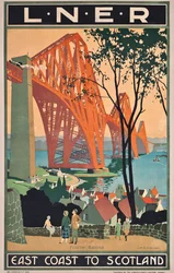 Cartel del Ferrocarril del Este de Londres y del Norte anunciando viajes a la costa este de Escocia