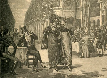 Dandis y bellezas del período de la Regencia, principios del siglo XIX c. 1890