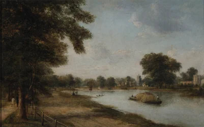 Twickenham, Middlesex con el ferry de la iglesia, Orleans House y Eel Pie Island