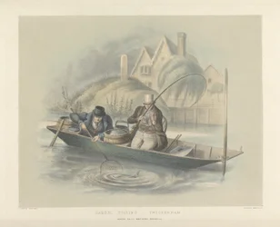Pesca de barbos, Twickenham, de un conjunto de seis imágenes de pesca
