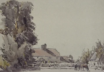 Granja y árboles
