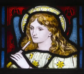 Kirkstall, St Stephen, Heaton Butler & Bayne, Henry Holiday, Cabeza de una Doncella, c.1870