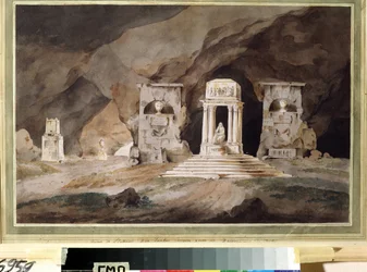 "Un cimetiere" (Antiguo cementerio) Decorado de teatro realizado a la acuarela por Henry Hudfield (18eme siecle) 1790 Teatro del Palacio del Museo Ostankino, Moscou