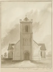 Stafford - Iglesia de Cristo: dibujo en lavado sepia, 1844
