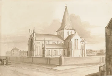 Wolverhampton - Iglesia de Santa María: dibujo en sepia, nd [1844]