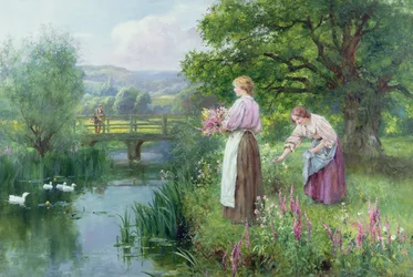 Niñas recogiendo flores