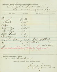 Factura de suministros médicos y hospitalarios, firmada por Henry Johnson, 30 de agosto de 1864